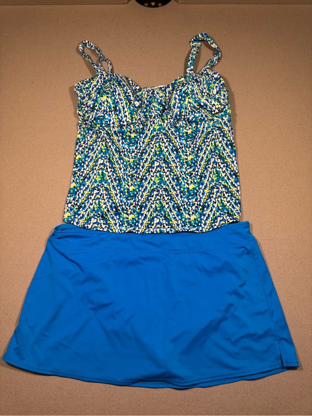 Jantzen women’s blue Patterned Tankini 2 Piece swimsuit adjustable straps